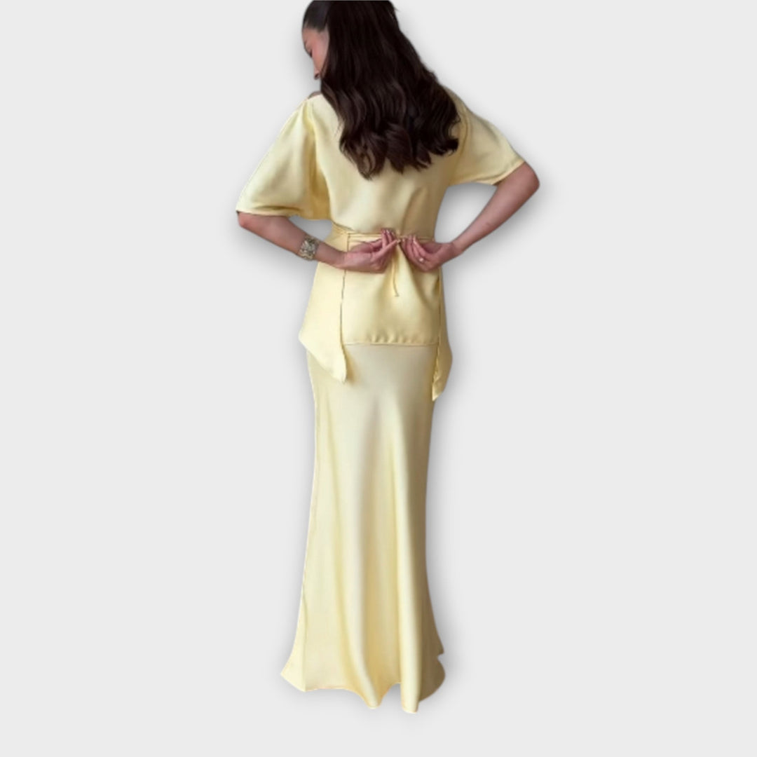 Finja - Off - Shoulder Top with Knot Front and Skirt Ensemble - Luna Hampton