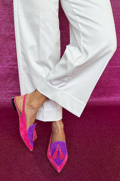 Frendessa | Colourful ballet flats with fringes and a decorative ankle strap - Ciara & Fiona