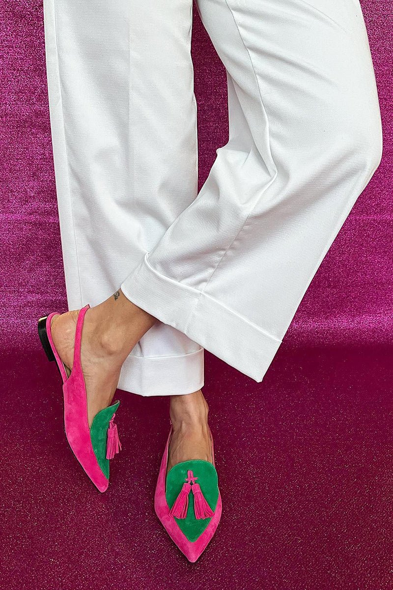Frendessa | Colourful ballet flats with fringes and a decorative ankle strap - Ciara & Fiona