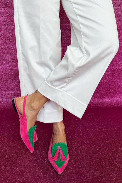 Frendessa | Colourful ballet flats with fringes and a decorative ankle strap - Ciara & Fiona
