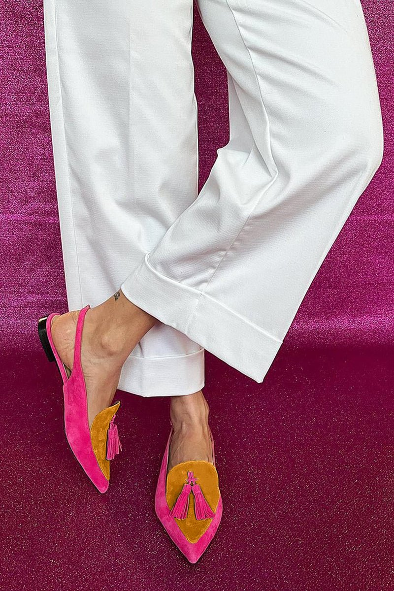 Frendessa | Colourful ballet flats with fringes and a decorative ankle strap - Ciara & Fiona