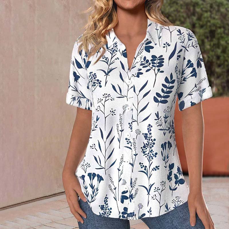 Ginette | Casual Leaf Printed Blouse - Ciara & Fiona
