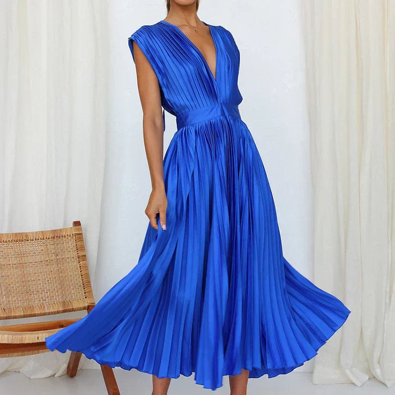 Haven | Maxi Dress with V - Neck and Pleats - Ciara & Fiona