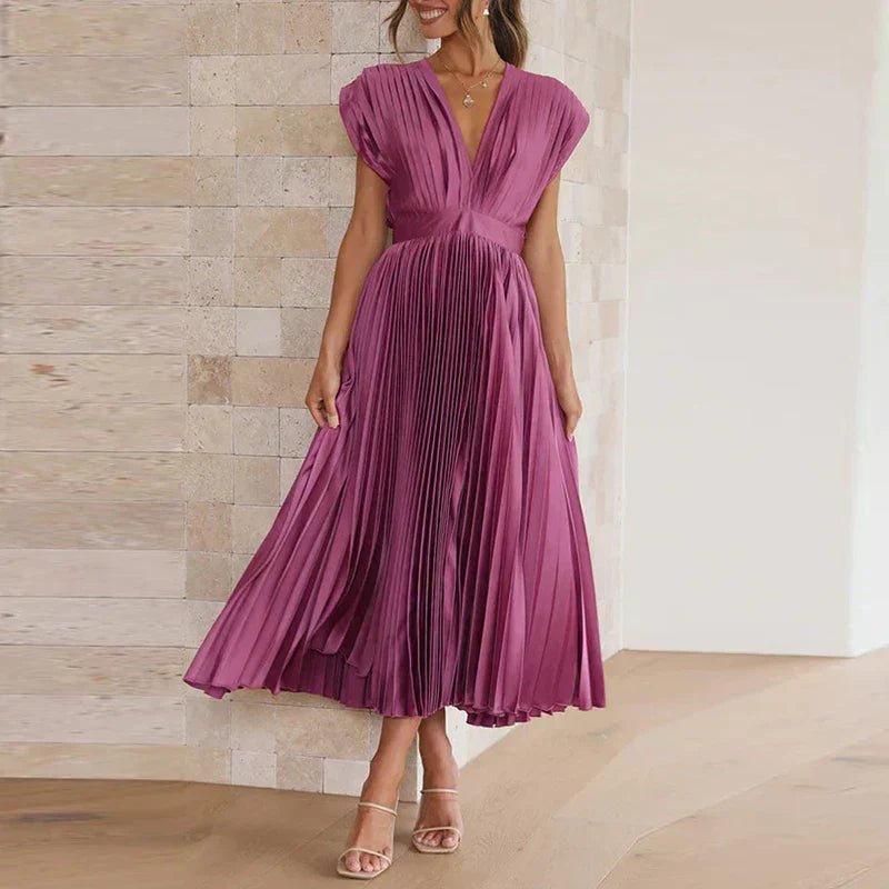 Haven | Maxi Dress with V - Neck and Pleats - Ciara & Fiona