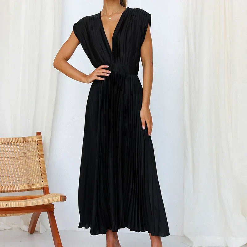 Haven | Maxi Dress with V - Neck and Pleats - Ciara & Fiona