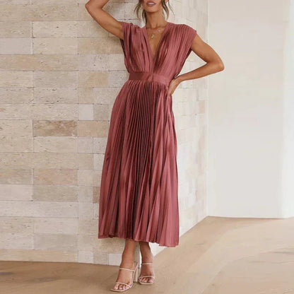 Haven | Maxi Dress with V - Neck and Pleats - Ciara & Fiona