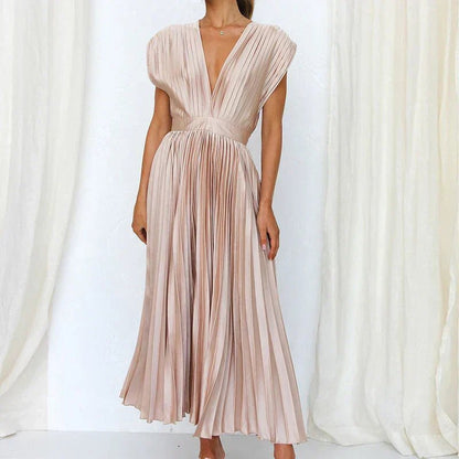 Haven | Maxi Dress with V - Neck and Pleats - Ciara & Fiona