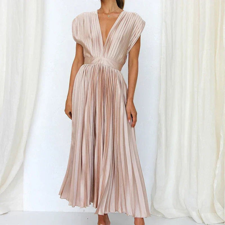 Haven | Maxi Dress with V - Neck and Pleats - Ciara & Fiona