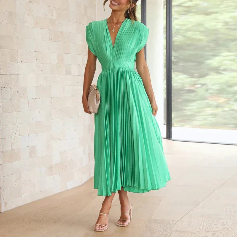 Haven | Maxi Dress with V - Neck and Pleats - Ciara & Fiona