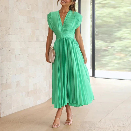 Haven | Maxi Dress with V - Neck and Pleats - Ciara & Fiona