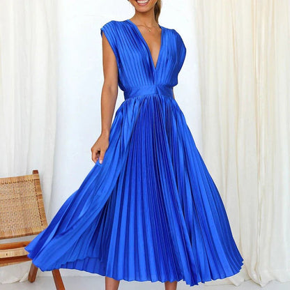 Haven | Maxi Dress with V - Neck and Pleats - Ciara & Fiona