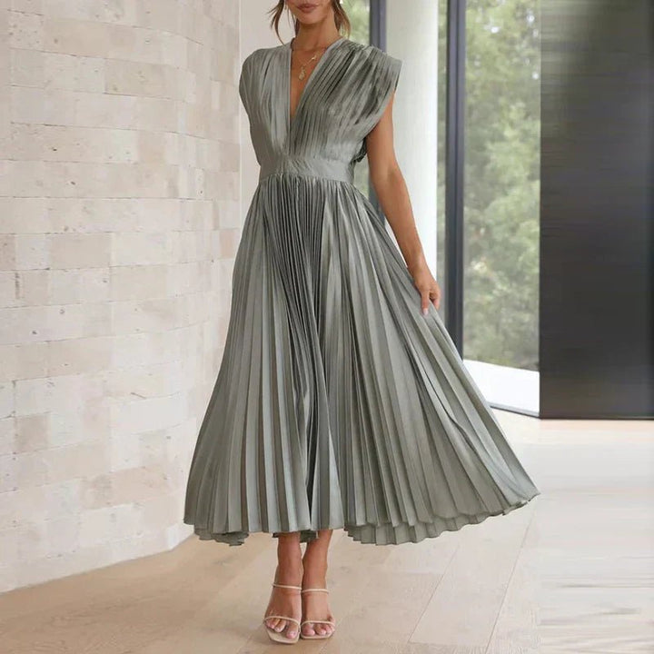 Haven | Maxi Dress with V - Neck and Pleats - Ciara & Fiona
