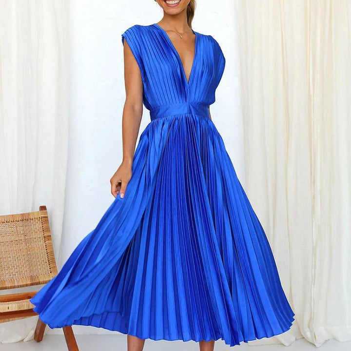 Haven | Maxi Dress with V - Neck and Pleats - Ciara & Fiona