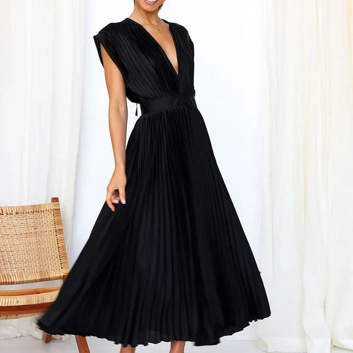 Haven | Maxi Dress with V - Neck and Pleats - Ciara & Fiona