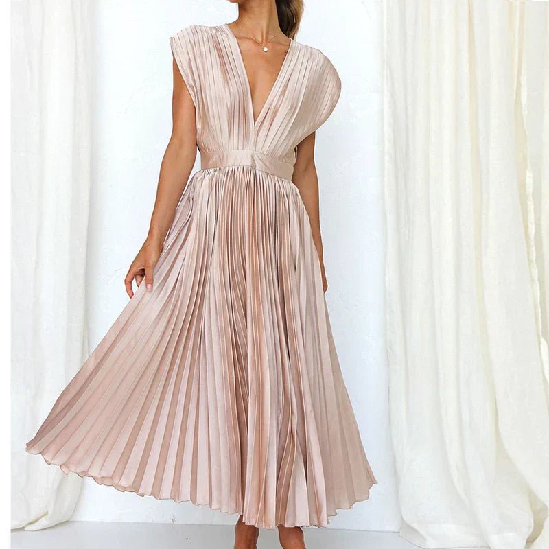 Haven | Maxi Dress with V - Neck and Pleats - Ciara & Fiona