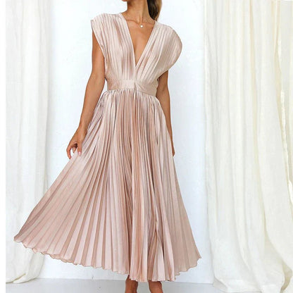Haven | Maxi Dress with V - Neck and Pleats - Ciara & Fiona