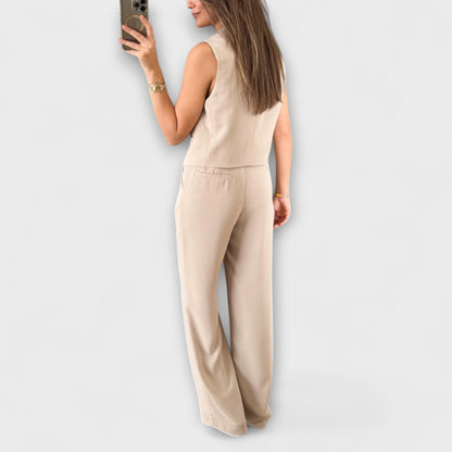 Hazel - Stylish Solid Color V - Neck Vest and Pants Two - Piece Set - Luna Hampton