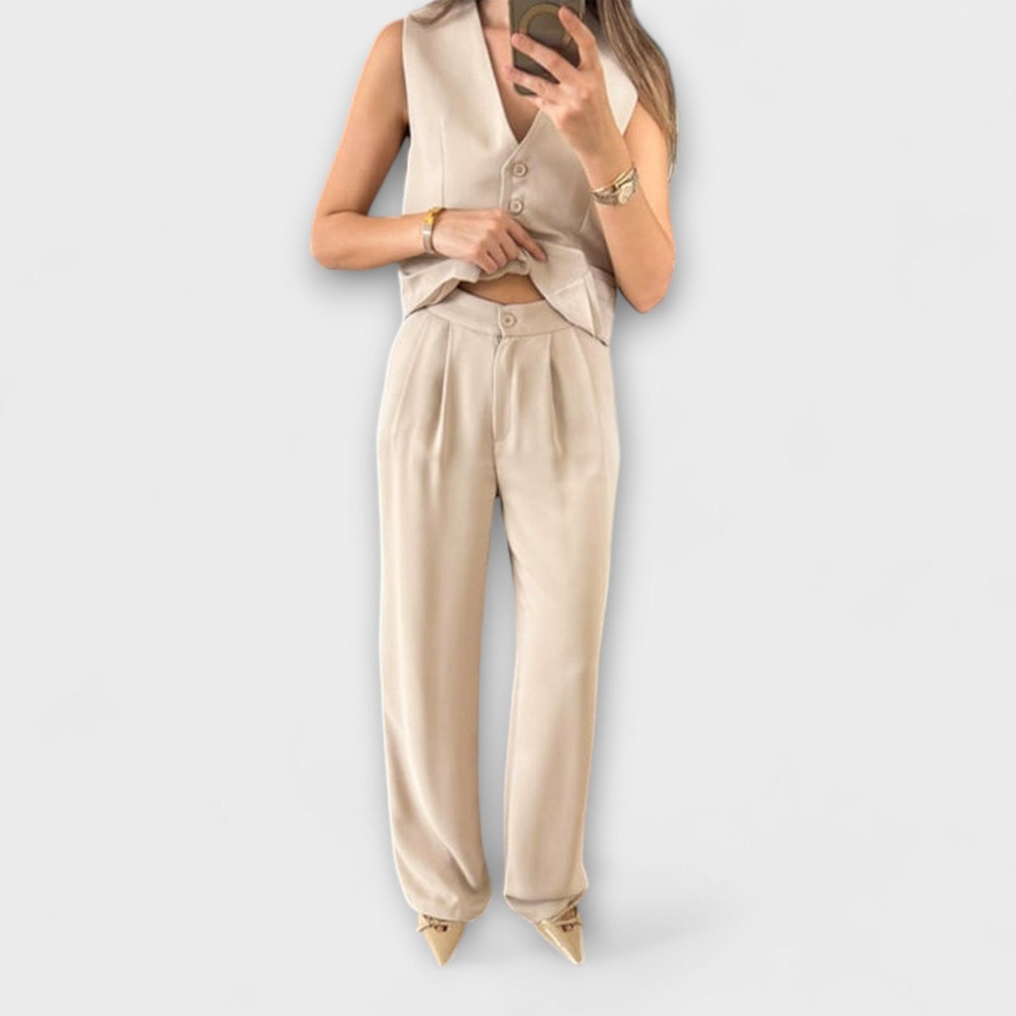Hazel - Stylish Solid Color V - Neck Vest and Pants Two - Piece Set - Luna Hampton