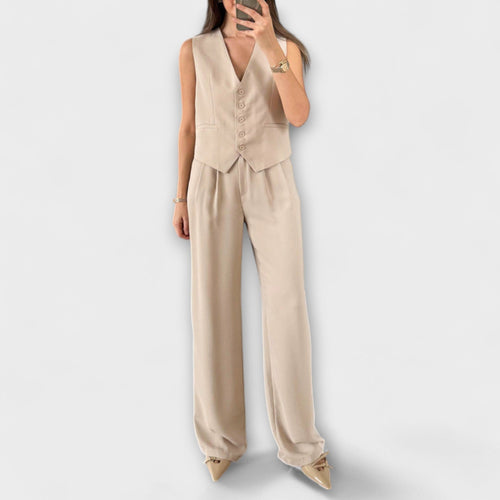 Hazel - Stylish Solid Color V - Neck Vest and Pants Two - Piece Set - Luna Hampton