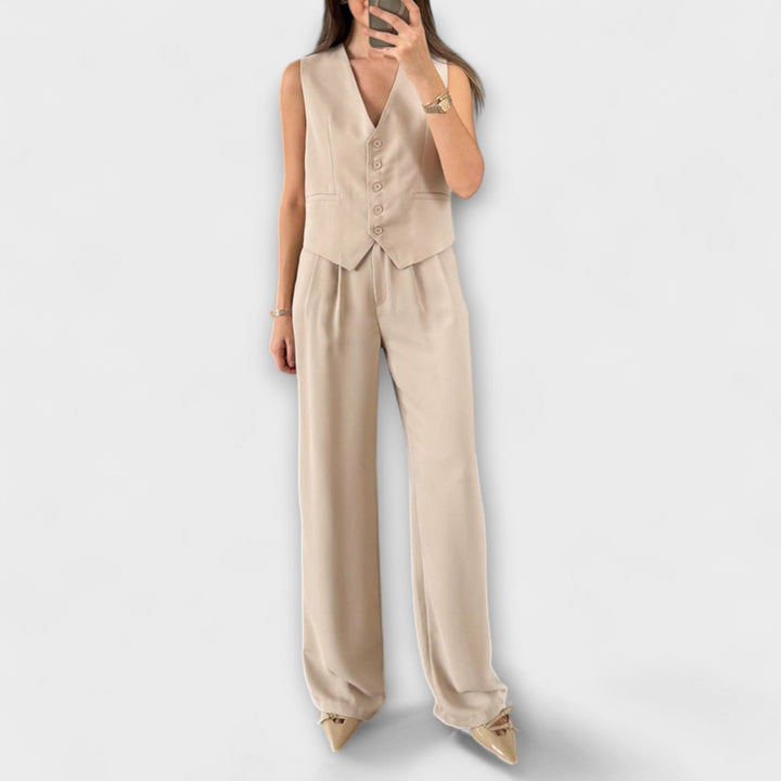 Hazel - Stylish Solid Color V - Neck Vest and Pants Two - Piece Set - Luna Hampton