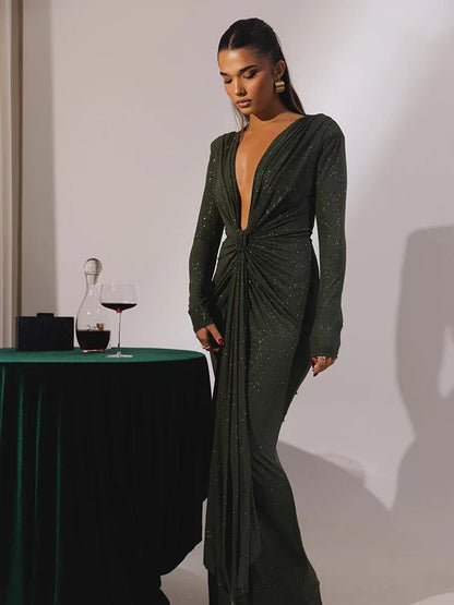 Heather | Glitter V - Neck Maxi Dress - Ciara & Fiona