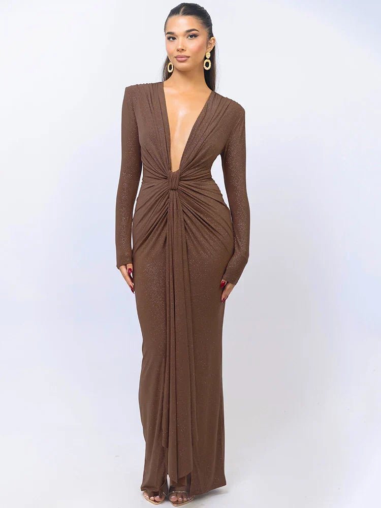 Heather | Glitter V - Neck Maxi Dress - Ciara & Fiona