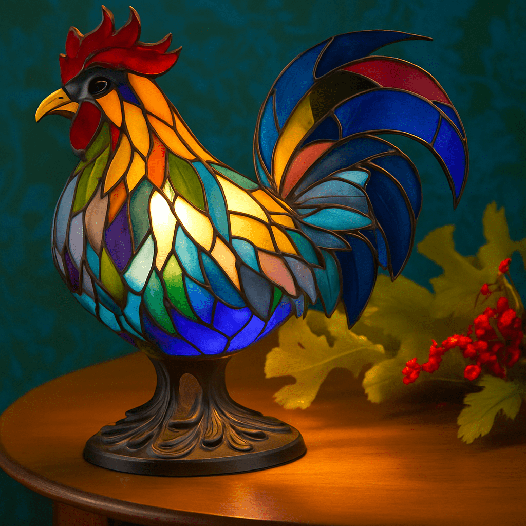 Hector | Coloured Glass Rooster Lamp - Ciara & Fiona