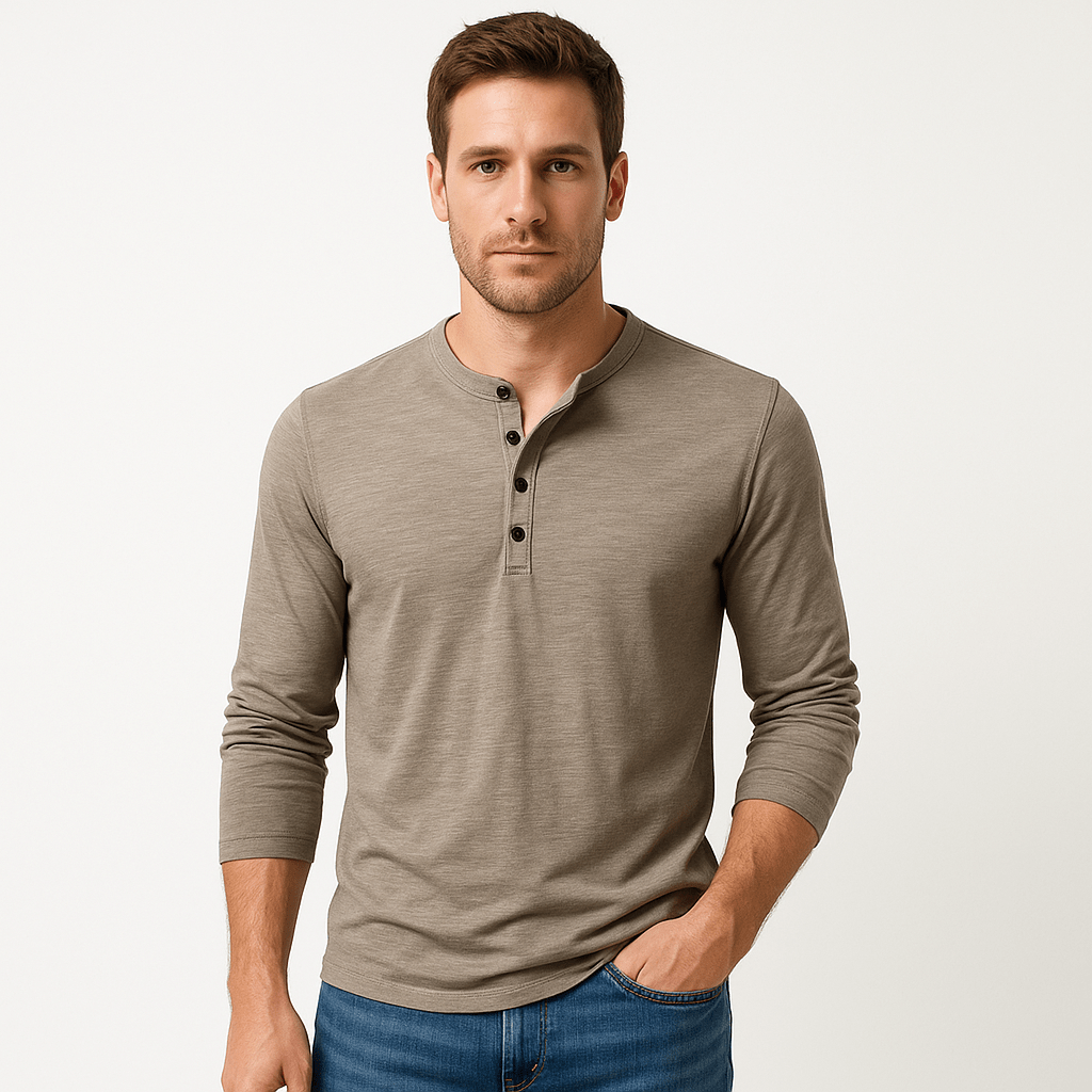 Henley | Collar Long Sleeve T-Shirt - Ciara & Fiona