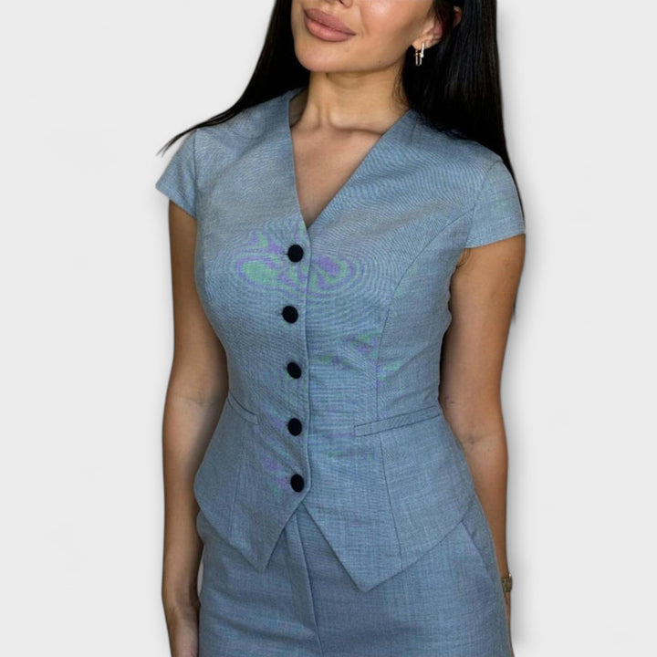 Ivy - Stylish V - Neck Top and Pants Set - Luna Hampton