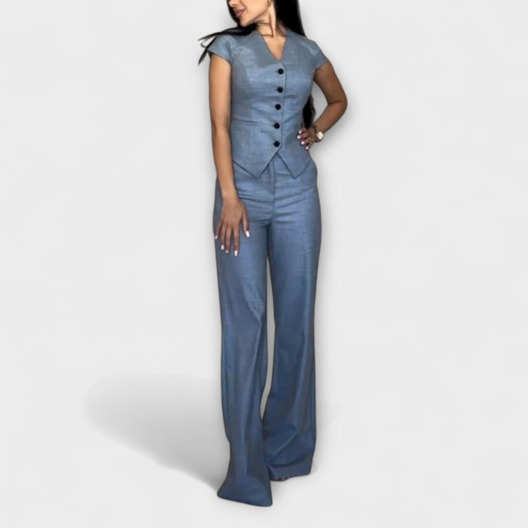 Ivy - Stylish V - Neck Top and Pants Set - Luna Hampton