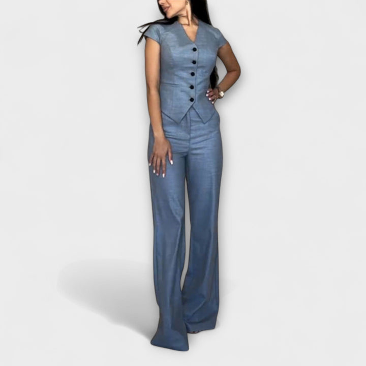 Ivy - Stylish V - Neck Top and Pants Set - Luna Hampton