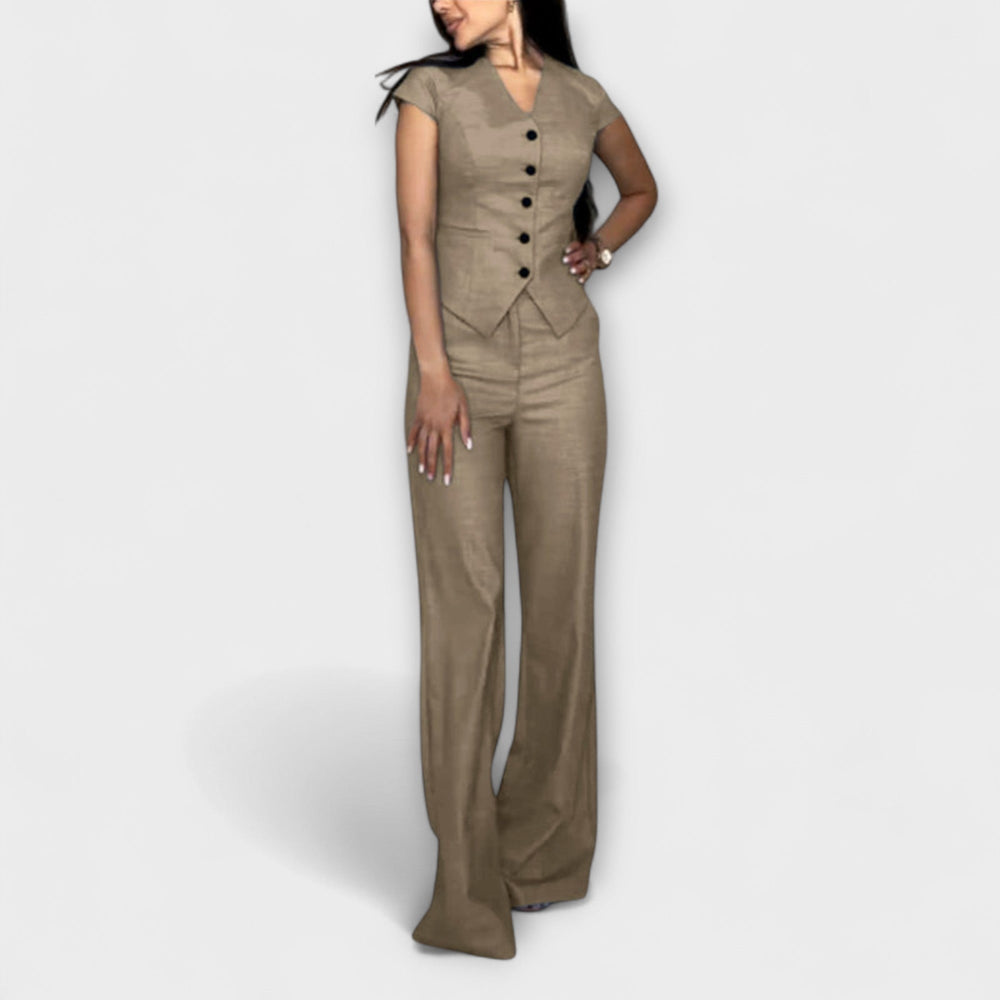 Ivy - Stylish V - Neck Top and Pants Set - Luna Hampton