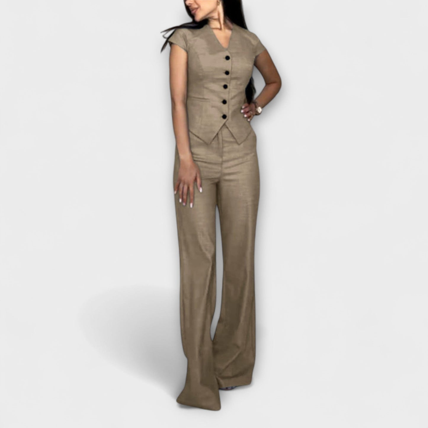 Ivy - Stylish V - Neck Top and Pants Set - Luna Hampton