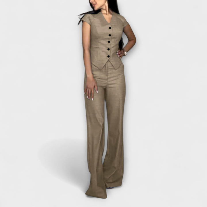 Ivy - Stylish V - Neck Top and Pants Set - Luna Hampton
