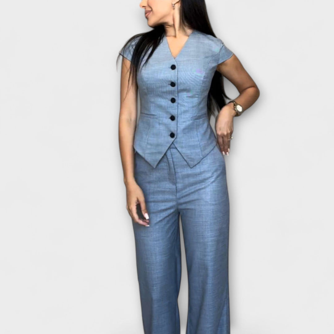 Ivy - Stylish V - Neck Top and Pants Set - Luna Hampton