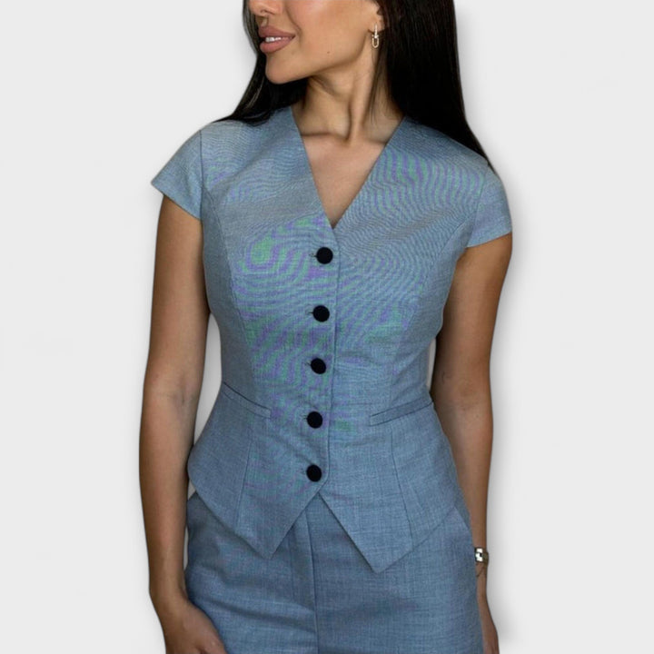 Ivy - Stylish V - Neck Top and Pants Set - Luna Hampton