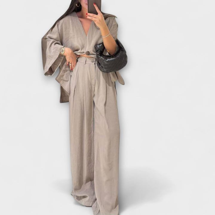 Jacqueline - Casual V - Neck Top and Pants Duo - Luna Hampton