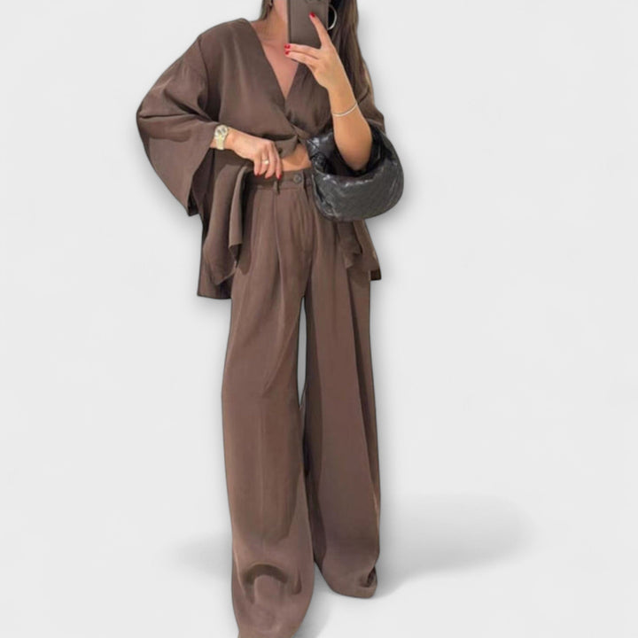 Jacqueline - Casual V - Neck Top and Pants Duo - Luna Hampton