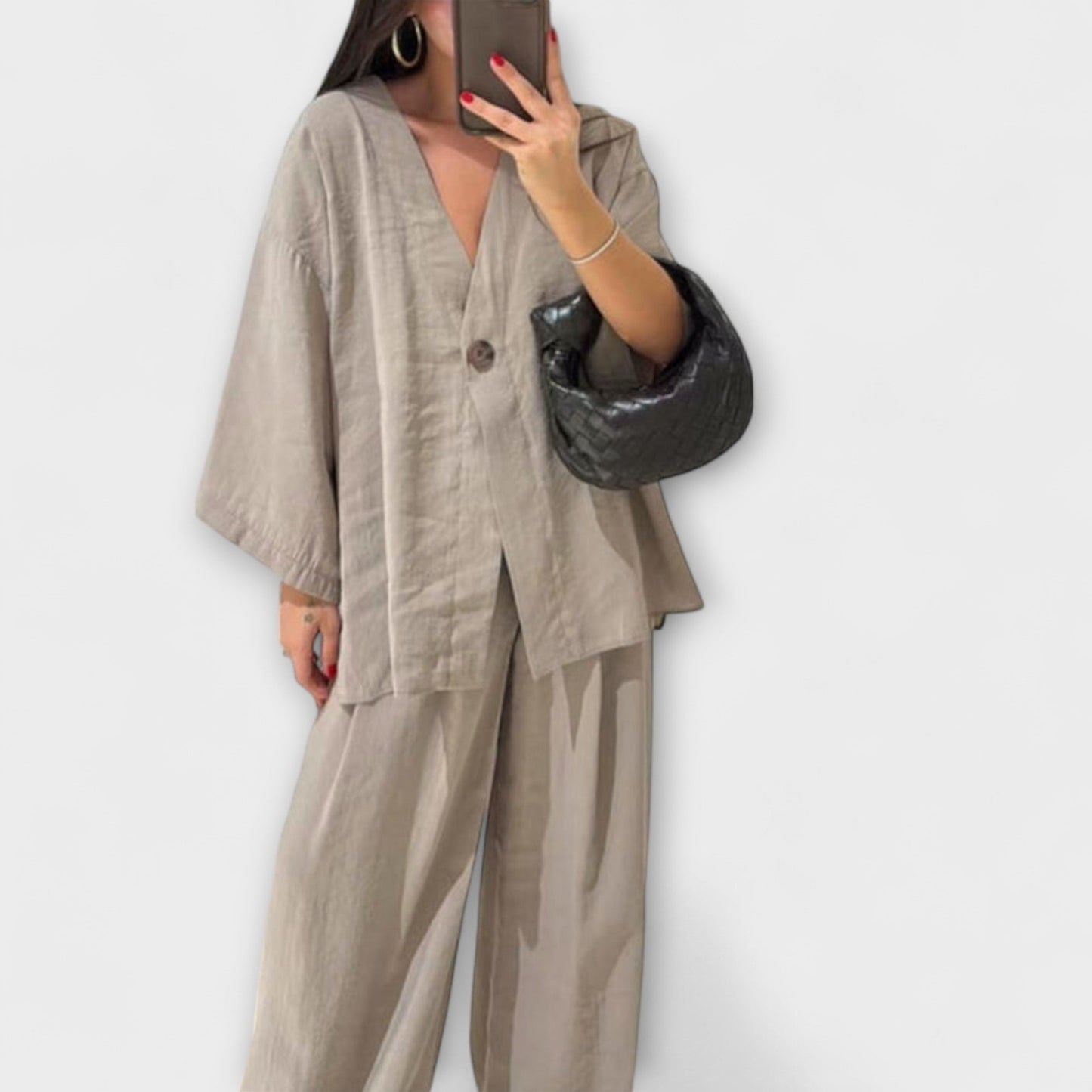 Jacqueline - Casual V - Neck Top and Pants Duo - Luna Hampton