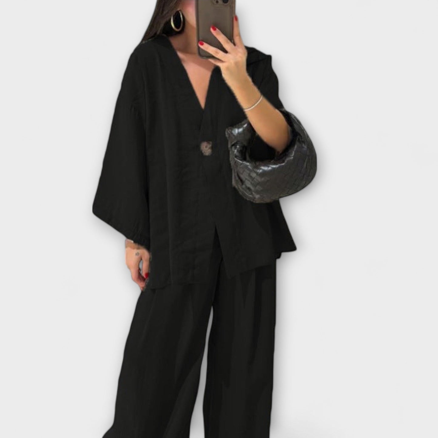 Jacqueline - Casual V - Neck Top and Pants Duo - Luna Hampton