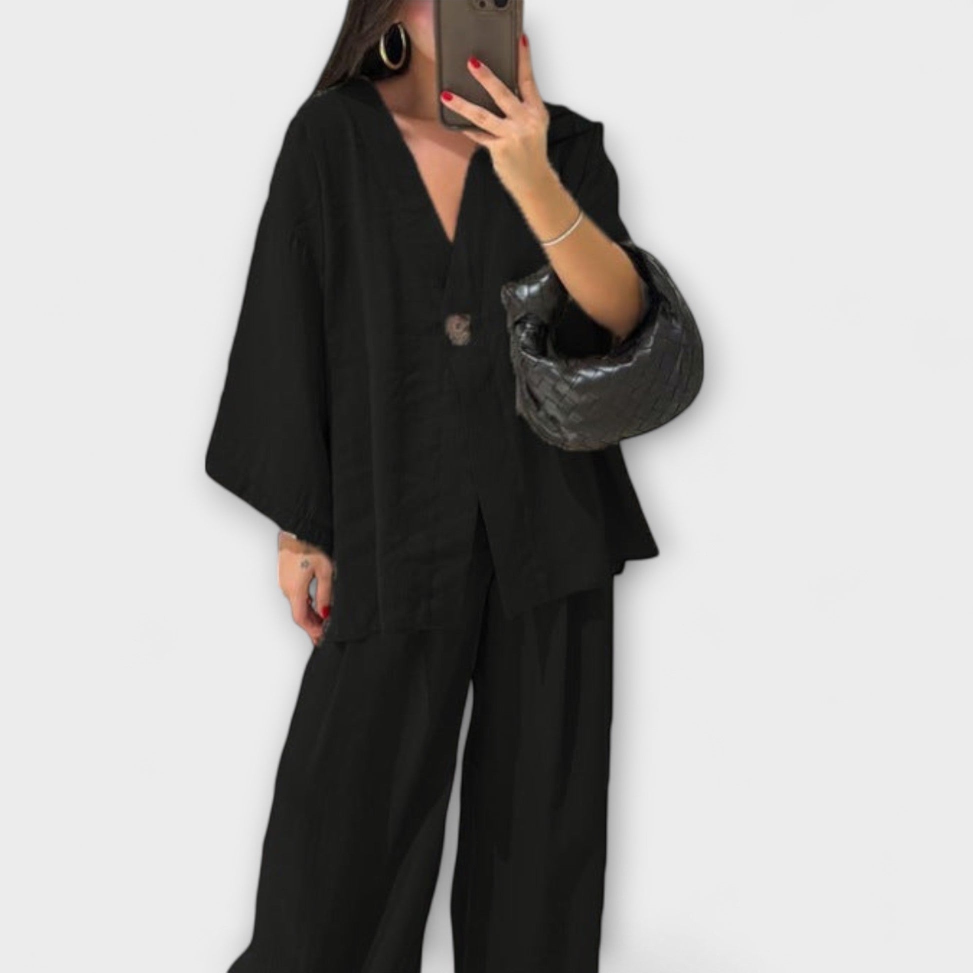 Jacqueline - Casual V - Neck Top and Pants Duo - Luna Hampton