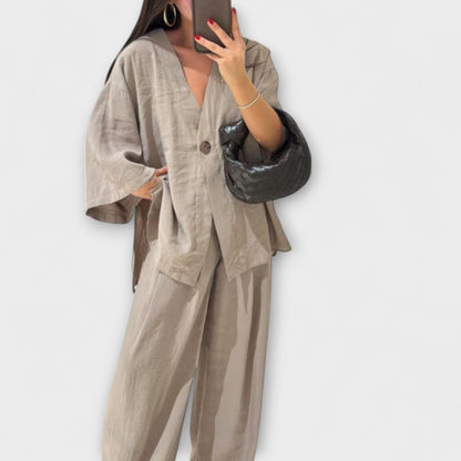 Jacqueline - Casual V - Neck Top and Pants Duo - Luna Hampton