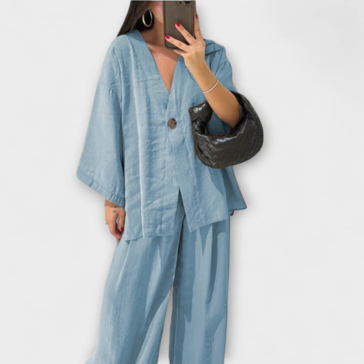 Jacqueline - Casual V - Neck Top and Pants Duo - Luna Hampton