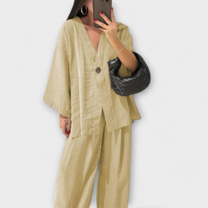 Jacqueline - Casual V - Neck Top and Pants Duo - Luna Hampton