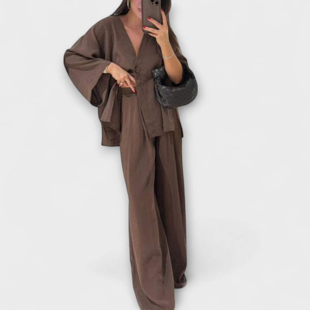 Jacqueline - Casual V - Neck Top and Pants Duo - Luna Hampton