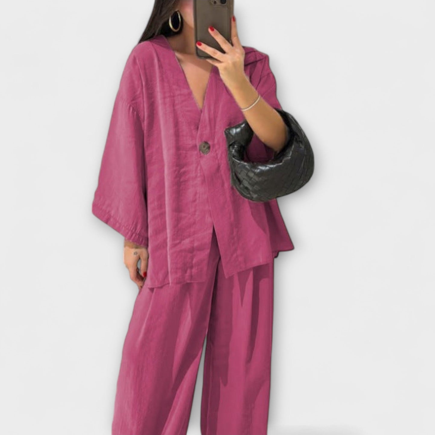 Jacqueline - Casual V - Neck Top and Pants Duo - Luna Hampton