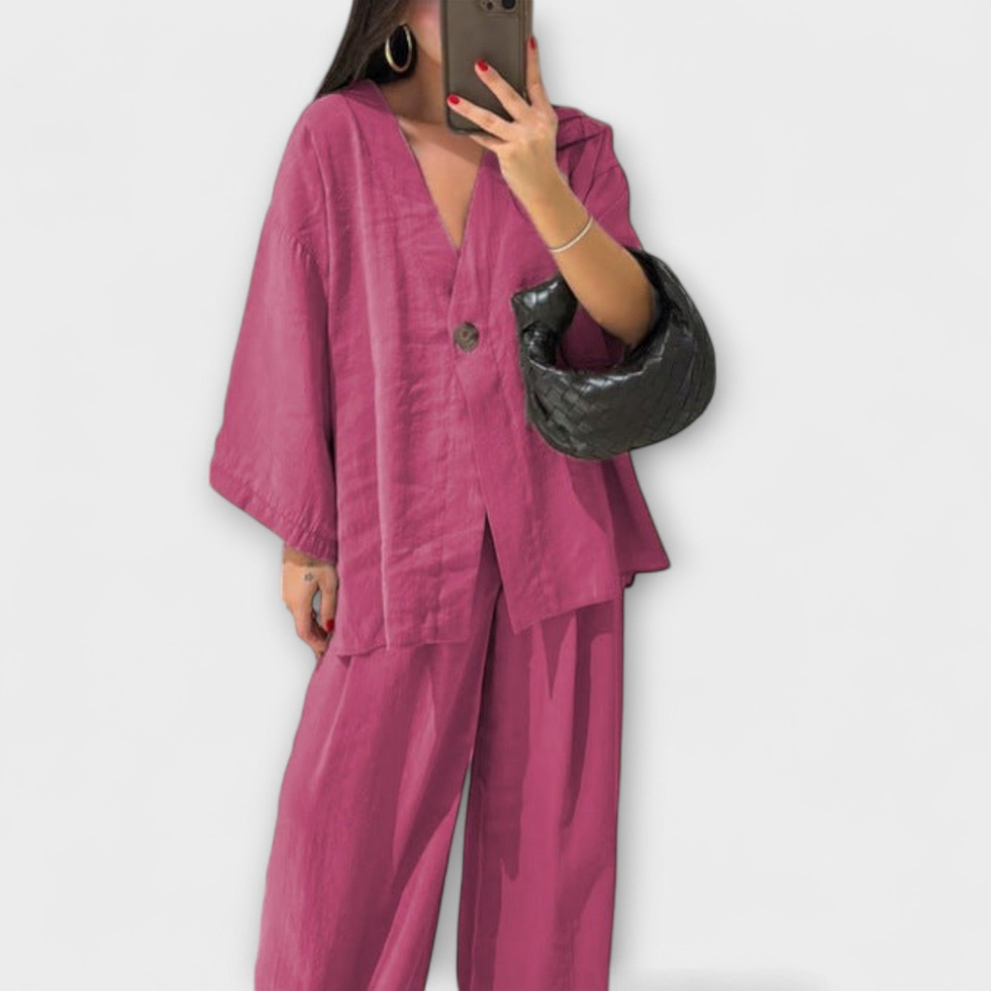 Jacqueline - Casual V - Neck Top and Pants Duo - Luna Hampton