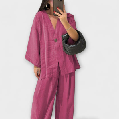 Jacqueline - Casual V - Neck Top and Pants Duo - Luna Hampton