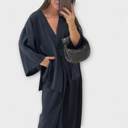 Jacqueline - Casual V - Neck Top and Pants Duo - Luna Hampton