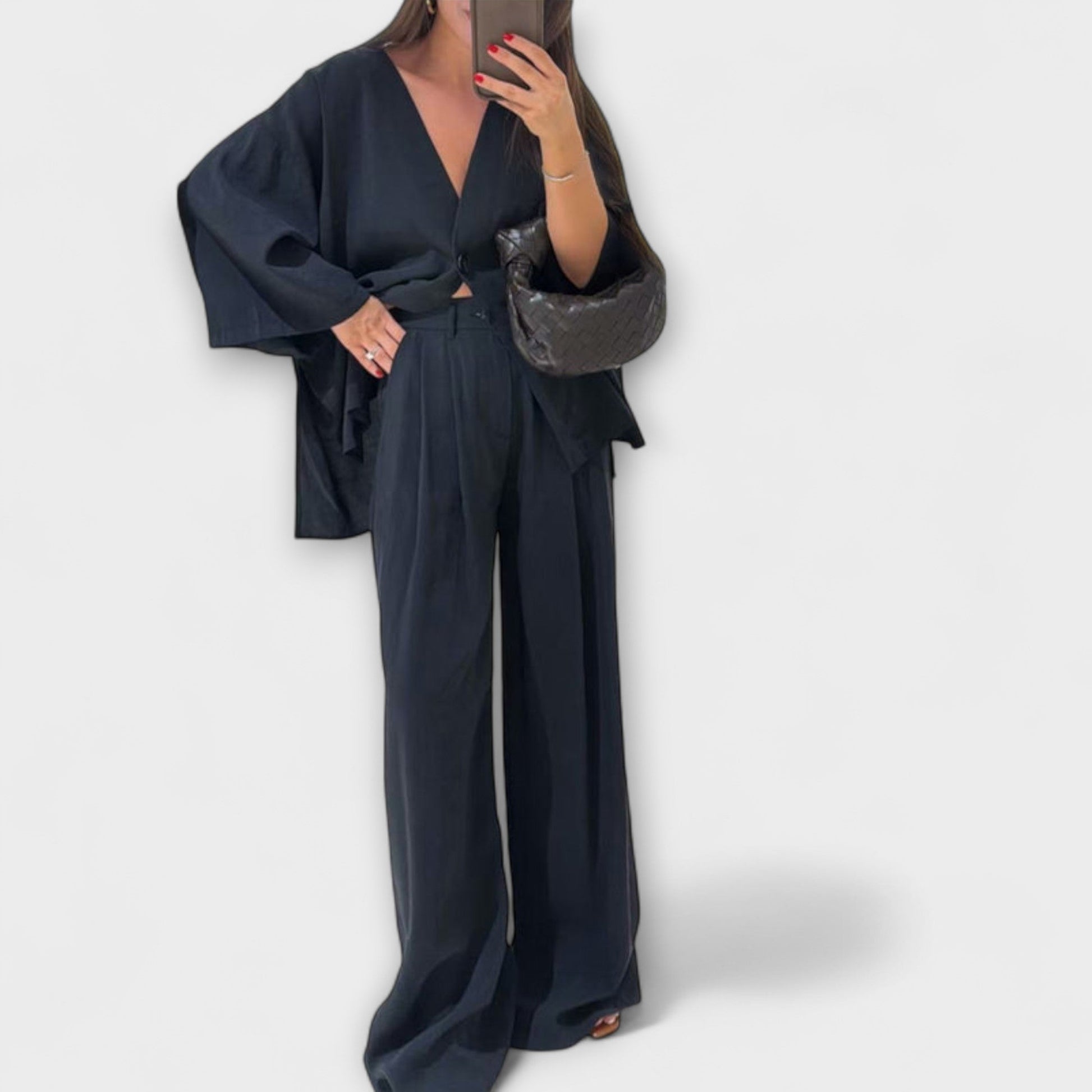 Jacqueline - Casual V - Neck Top and Pants Duo - Luna Hampton